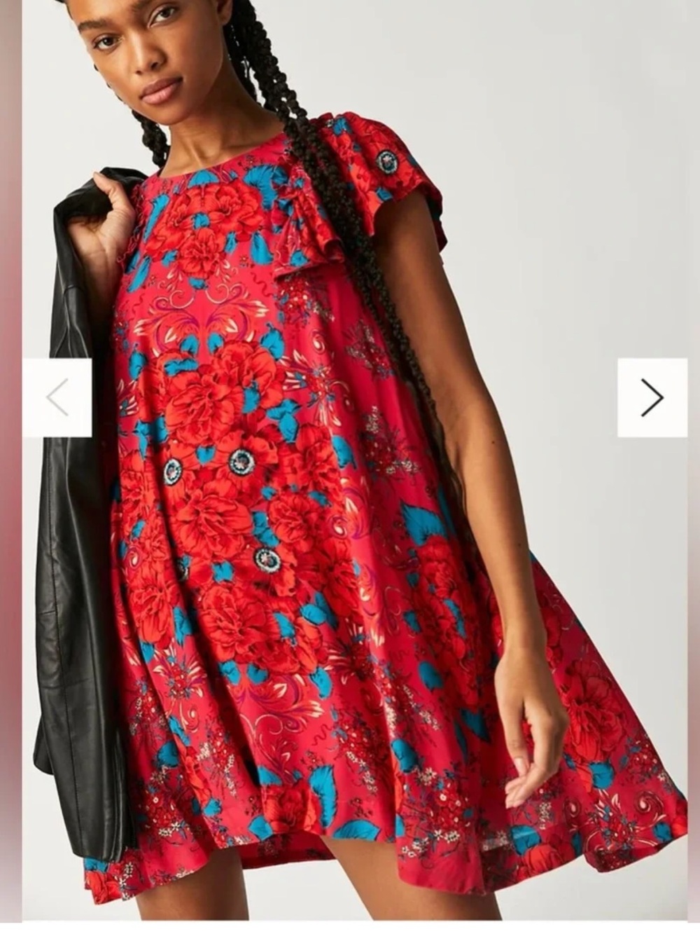 Free People Red/Rouge Floral Dress small  with Blue Accents